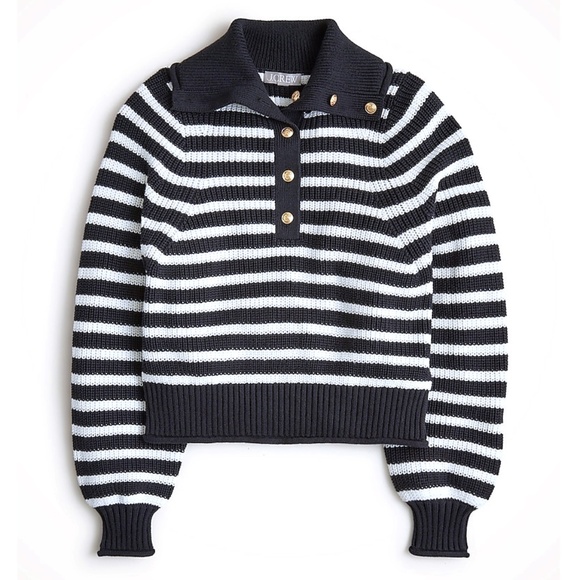 J.Crew Ribbed Button-Collar Sweater | Women’s Large | Black White Stripe - Picture 9 of 9